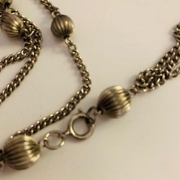25” Long 3 Strand Vintage Station Necklace with Ribbed Round Beads - Picture 7 of 11